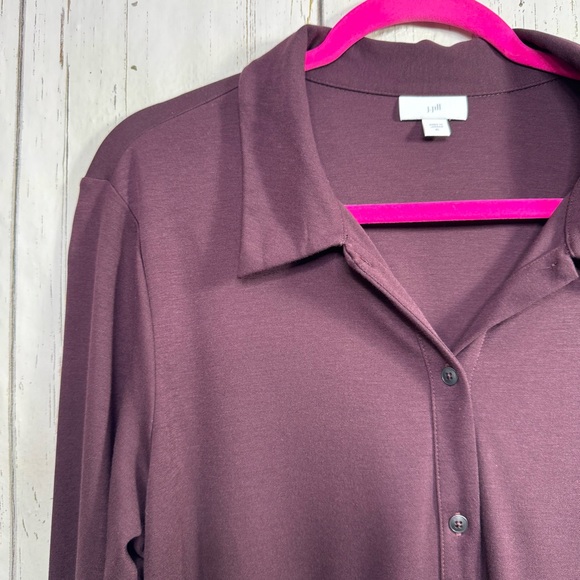 J.Jill Stretch Knit Button Up Shirt Plum XL Minimalist Workwear Soft Basics Fall - Picture 3 of 12